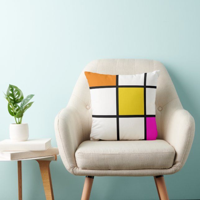Almofada Laranja Amarelo Rosa Moderno Estilo Mondrian (Cadeira)