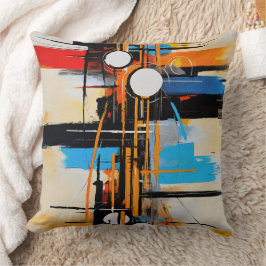 Almofada Laranja Azul Geométrico Ousado Abstrato Modernista