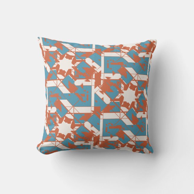 Almofada Laranja Azul Mediterrâneo Mosaico Irregular (Frente)