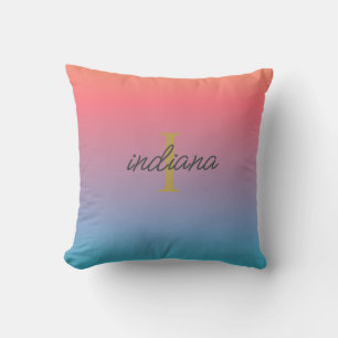 Almofada Laranja Azul Ombre Monograma Script