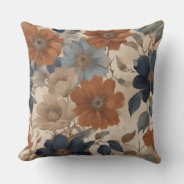 Almofada Laranja Bege Azul Marinho Floral Outono