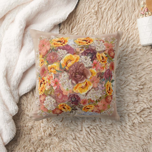 Almofada Laranja Borgonha Creme Floral Caqui Outono  (Cobertor)
