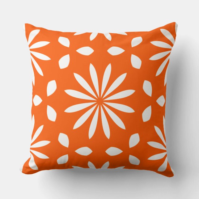 Almofada Laranja Branco Geométrico Floral Retro (Frente)
