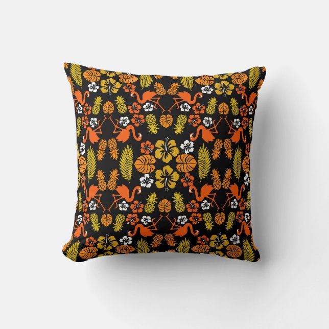 Almofada Laranja Brilhante Tropical Padrão (Frente)