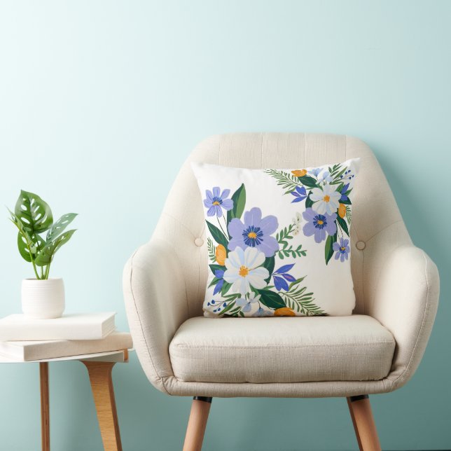 Almofada Laranja Buquê Roxo (Cadeira)