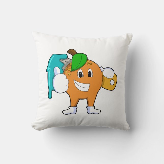 Almofada Laranja como Pincel com Pincel de Tinta (Frente)