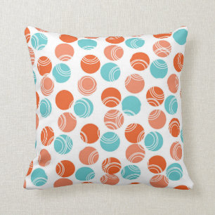 Almofada Laranja coral, cerceta, turquesa, bolinhas retros