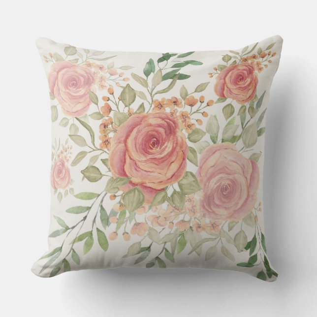 Almofada Laranja Doce Luz e Rosas Bege Aquarela (Frente)