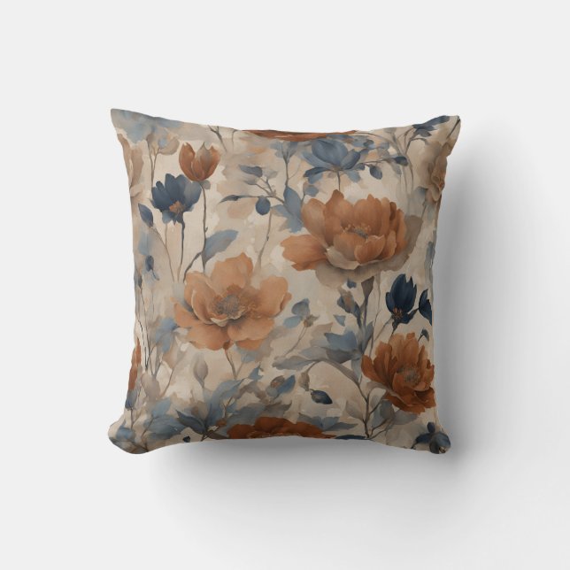 Almofada Laranja e Azul Floral (Frente)