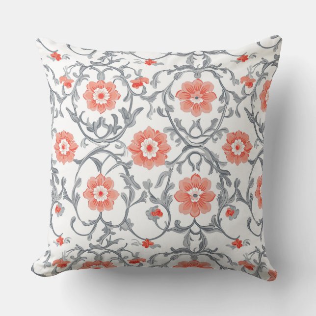 Almofada Laranja e Cinza Chinoiserie Floral (Frente)