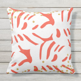 Almofada Laranja e Folha Tropical Branca com Faux Dourado