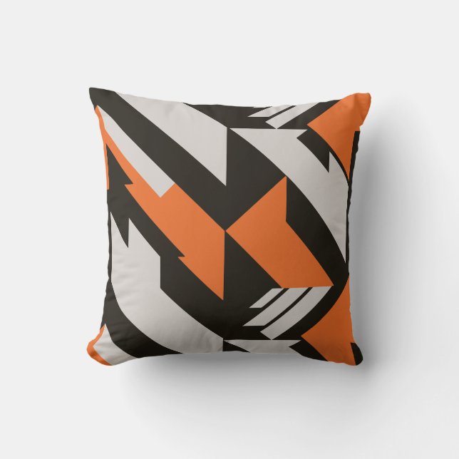 Almofada Laranja escuro e Design geométrico preto (Frente)