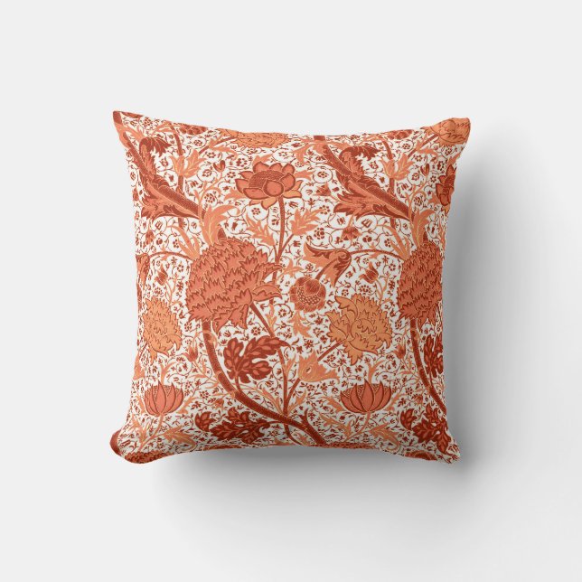 Almofada Laranja floral de William Morris, coral Jacobean (Frente)