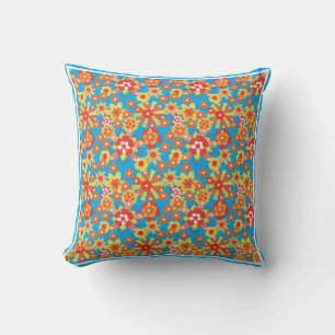 Almofada Laranja Floral e Bolinhas de Polka Azul Reversívei