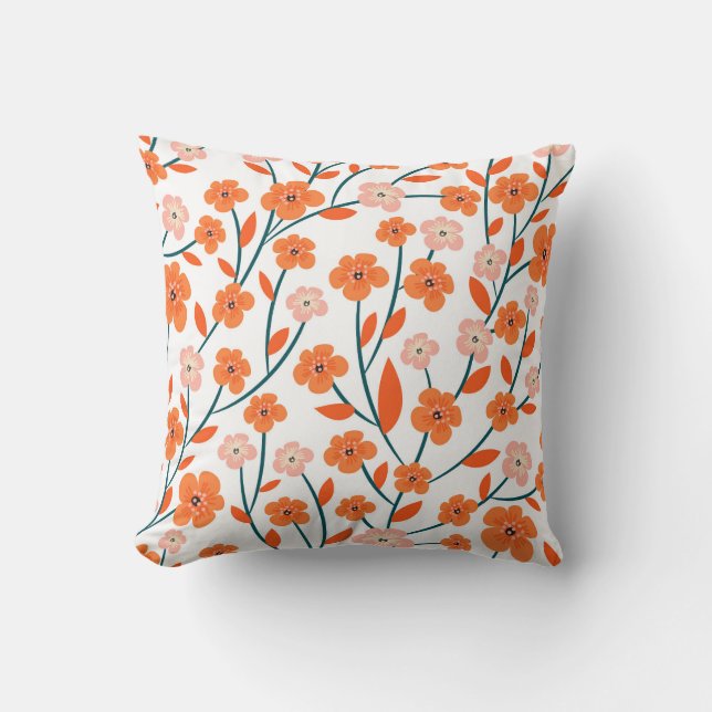 Almofada Laranja Floral Pastel Branco Sem Costura (Frente)
