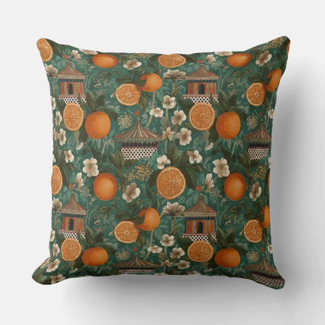 Almofada Laranja Floral Travesseiro Decorativo (Frente)