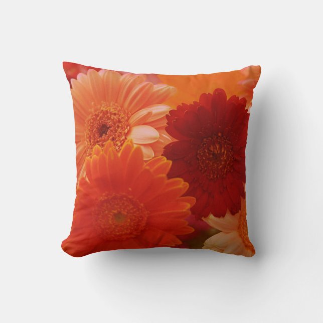 Almofada Laranja Gerbera Daisy Colorful Flower Travesseiro  (Frente)