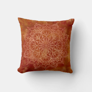 Almofada Laranja Mandala e Dourado Glam Moderno Chic
