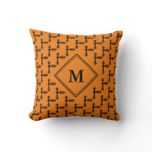 Laranja Preto Moderno Monograma Cruz