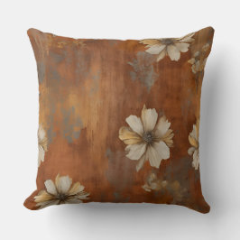 Almofada Laranja Queimada Bege Cinza Floral Fazenda