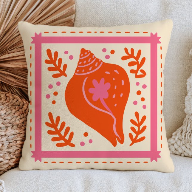 Almofada Laranja Queimada e Rosa Concha Eclectic Náutico  (Criador carregado)