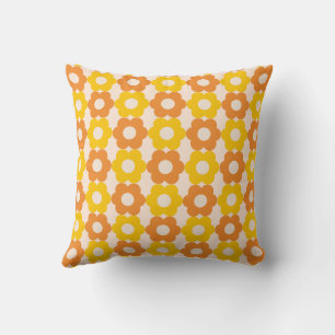 Almofada Laranja, Retro Amarelo 60s, Padrão Floral 70s