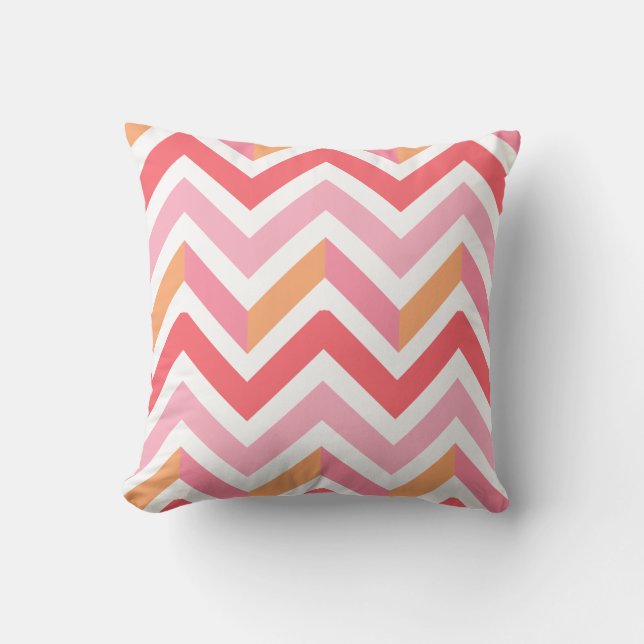Almofada Laranja Rosa Chevron Geométrico Moderno Verão (Frente)