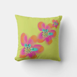 Almofada Laranja Rosa Floral Abstrato Verde