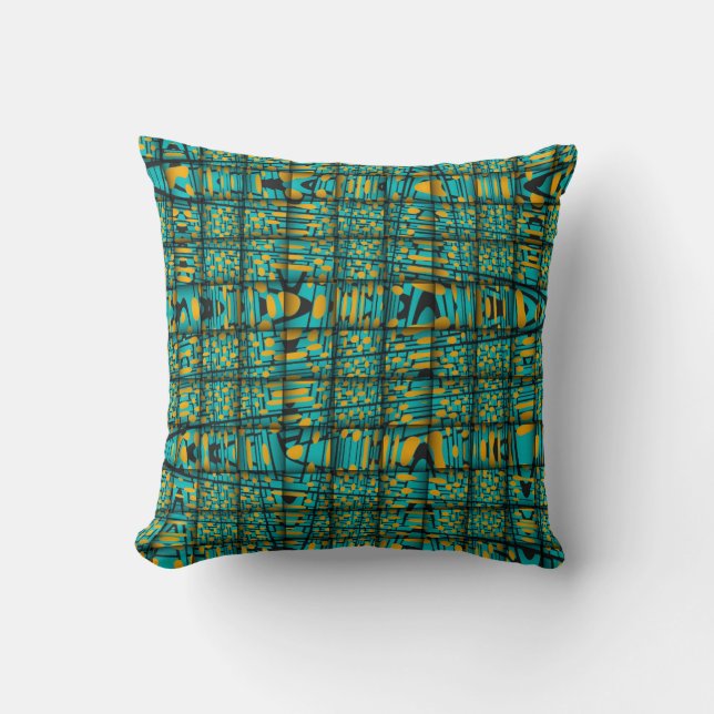Almofada Laranja Turquoise Negra Moderna Zig Abstrato (Frente)