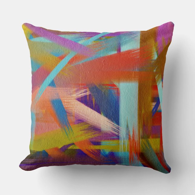 Almofada Laranja Verde Azul Roxo Abstrato (Frente)