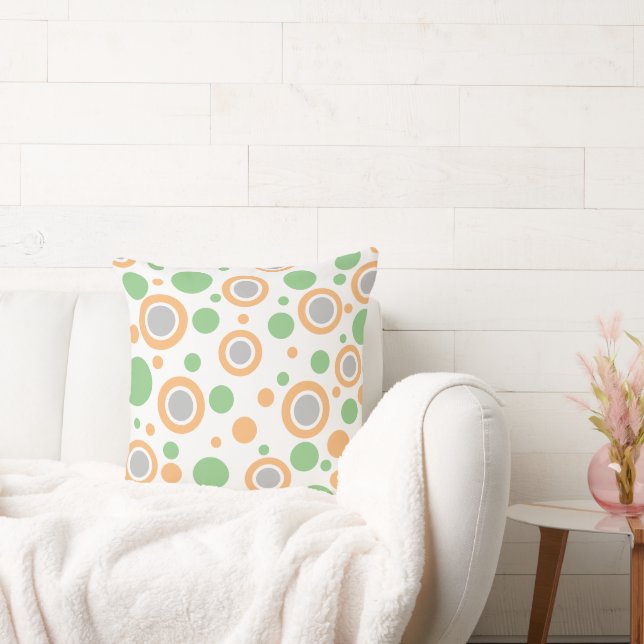 Almofada Laranja Verde Pontos Polka Prata (Sofá)