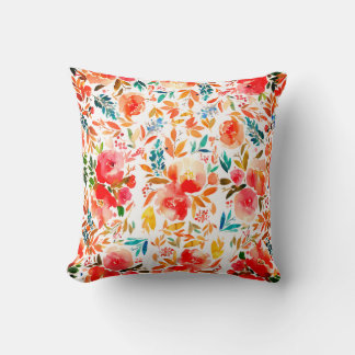 Almofada Laranja vermelho floral rosa colorido verão 