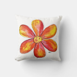 Almofada Laranja Whimsical Colorida e Flor Amarelo