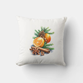 Almofada Laranjas com luvas e canela ao lado da saída