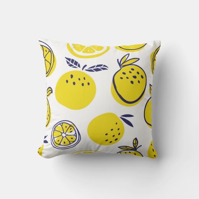 Almofada Laranjas de Verão: Padrão de Fruta Na moda. (Frente)