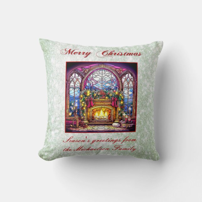 Almofada Lareira verde-brilhante de vidro colado (Frente)