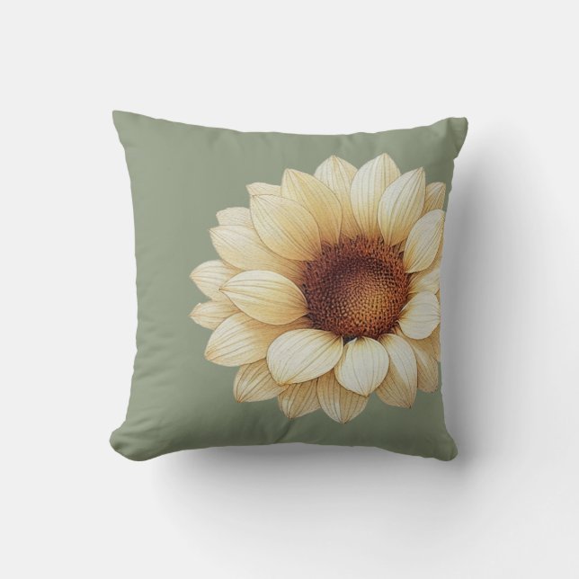Almofada Large Sunflower Sage Green Throw Pillow (Frente)