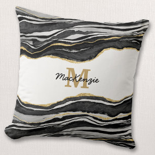Almofada Largura Dourada do Agato Preto de Monograma