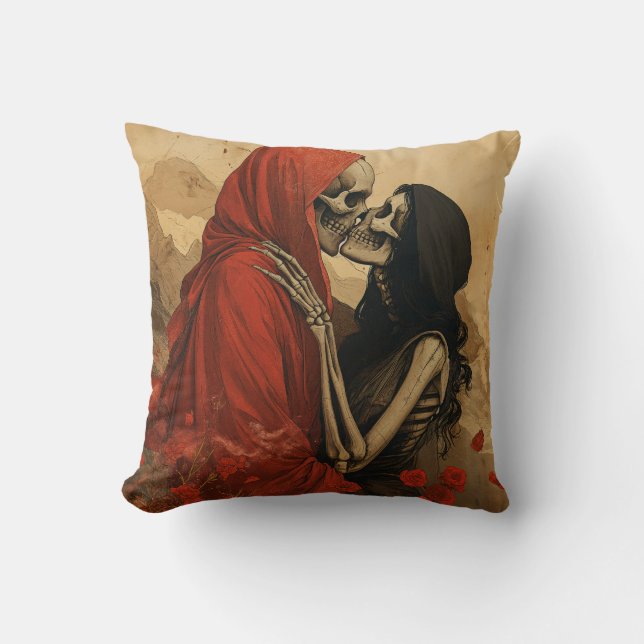 Almofada Last Kiss vintage skeleton goth art  (Frente)