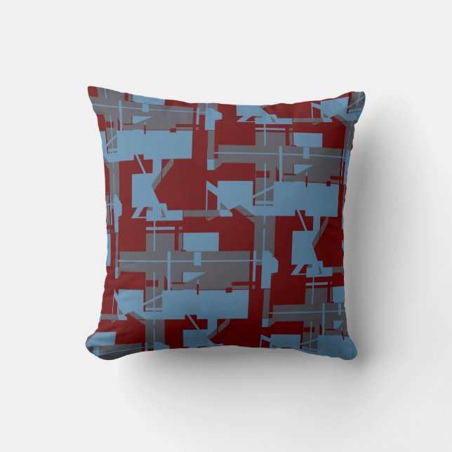 Almofada Lata Azul Borgonha Taupe Geométrico Labirinto (Frente)