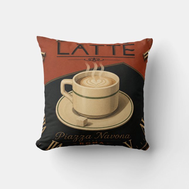 Almofada Latte Coffee  Italian Café Kitchen Decor (Frente)