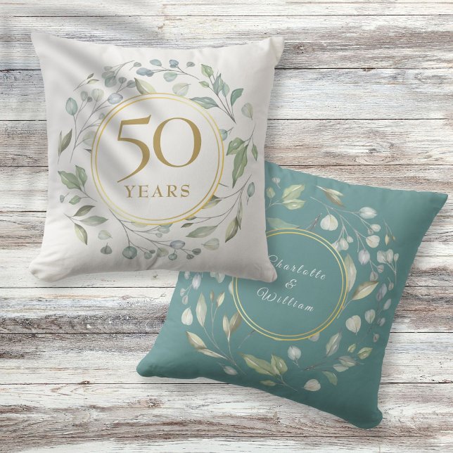 Almofada Laurel Garland Faux Dourado 50 Aniversário de Casa (Laurel Garland Faux Gold 50 Wedding Anniversary Throw Pillow)