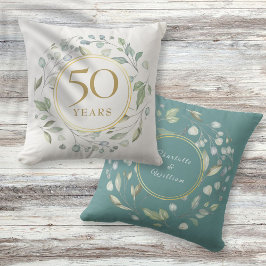 Almofada Laurel Garland Faux Ouro 50 Aniversário de Casamen