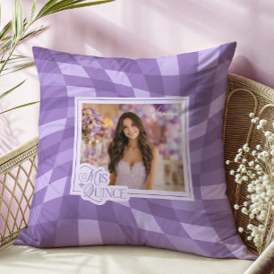 Almofada Lavanda Checkerboard Foto Quinceanera Keepsaet