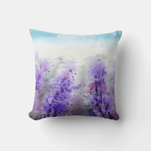 Almofada Lavanda da Proveniência: Campo de Aquarela Vintage