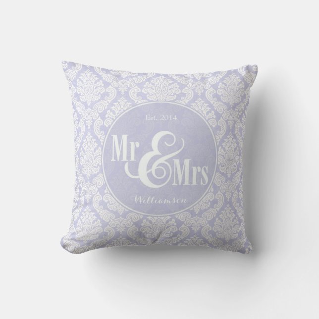 Almofada Lavanda Damask "Mr & Mrs", travesseiro personaliza (Frente)