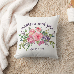 Almofada Lavanda De Casamento E Buquê Floral Rosa
