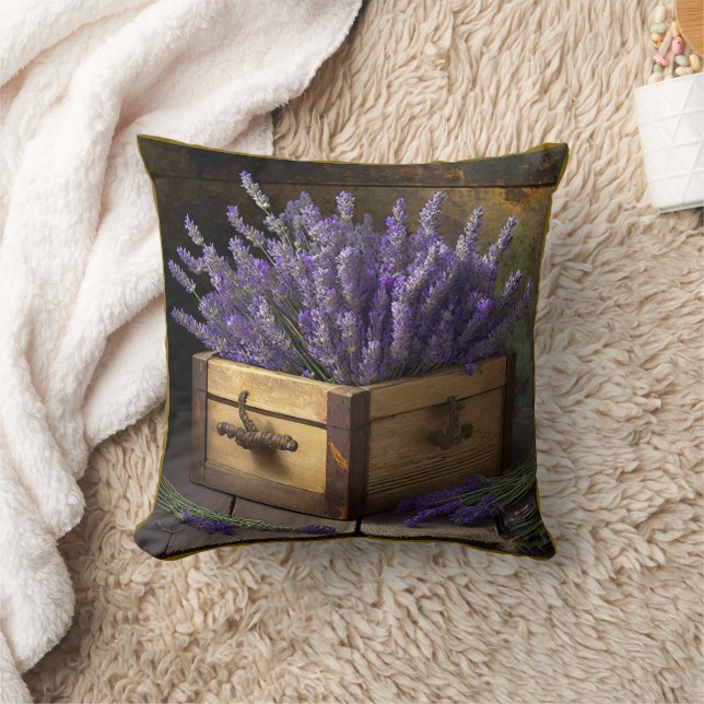 Almofada Lavanda do país numa caixa de madeira (Cobertor)