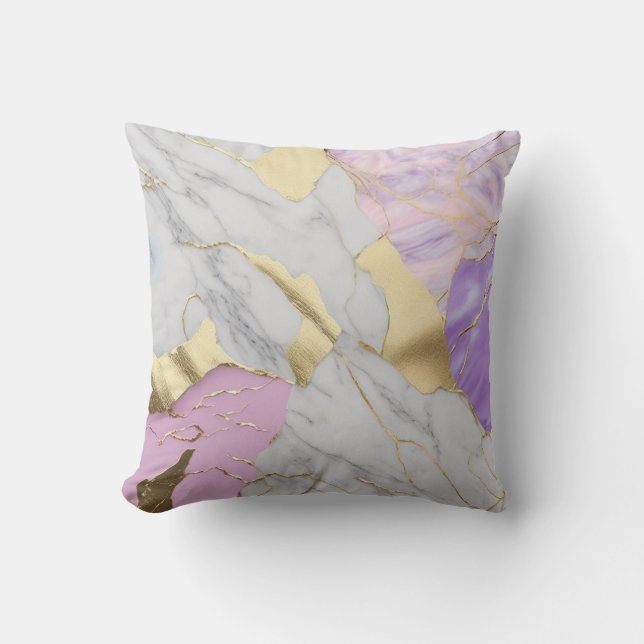 Almofada Lavanda e Dourado Mármore Luxo (Frente)