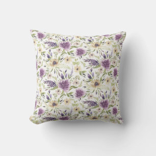 Almofada Lavanda e flores amarelos pálido da aguarela